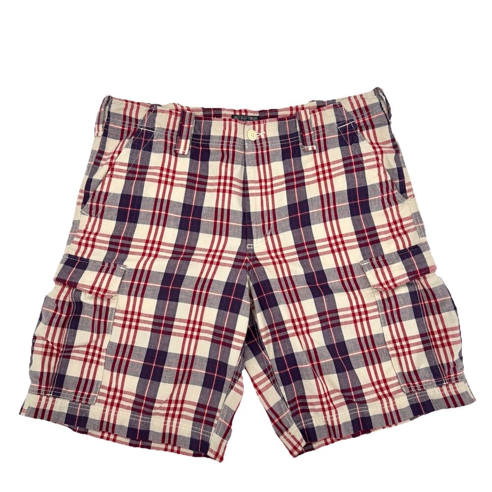 Polo Jeans Ralph Lauren Cargo Shorts Men 38 Red Blue Plaid Preppy 11"L VTG Y2K